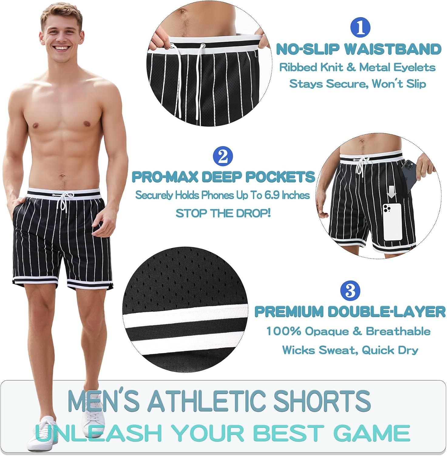 HEALONG Mens Retro Basketball Shorts: 5-7 Inch Heavyweight Double Layer Mesh Deep Pockets 90s Vintage Athletic Gym Workout - Image 4