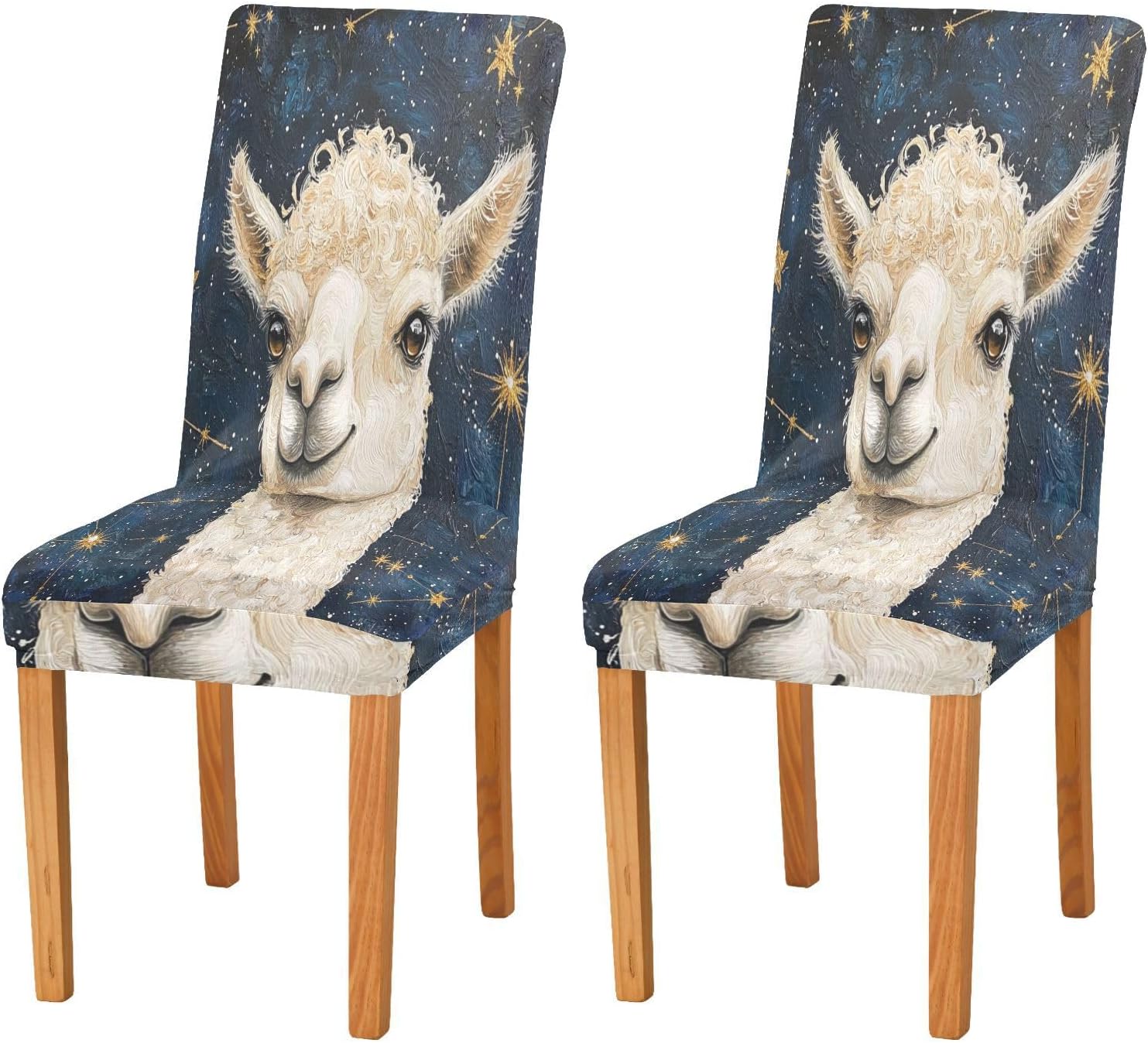 ALAZA Chair Covers for Dining Room, Curly Hair Llama on Star Constellation Stretch Chair Cover Sets Chair Protector Removable Washable for Ktichen Restaurant Hotel