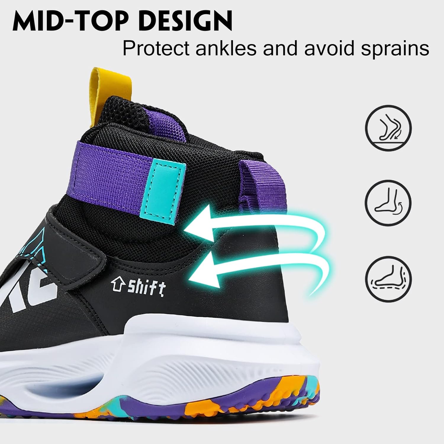 VITUOFLY Kids Basketball Shoes Boys Air Cushion Sneakers Girls Mid Top School Hoops Shoes Non-Slip Outdoor Sports Running Gym Comfortable Durable Little Kid/Big Kid - Image 5