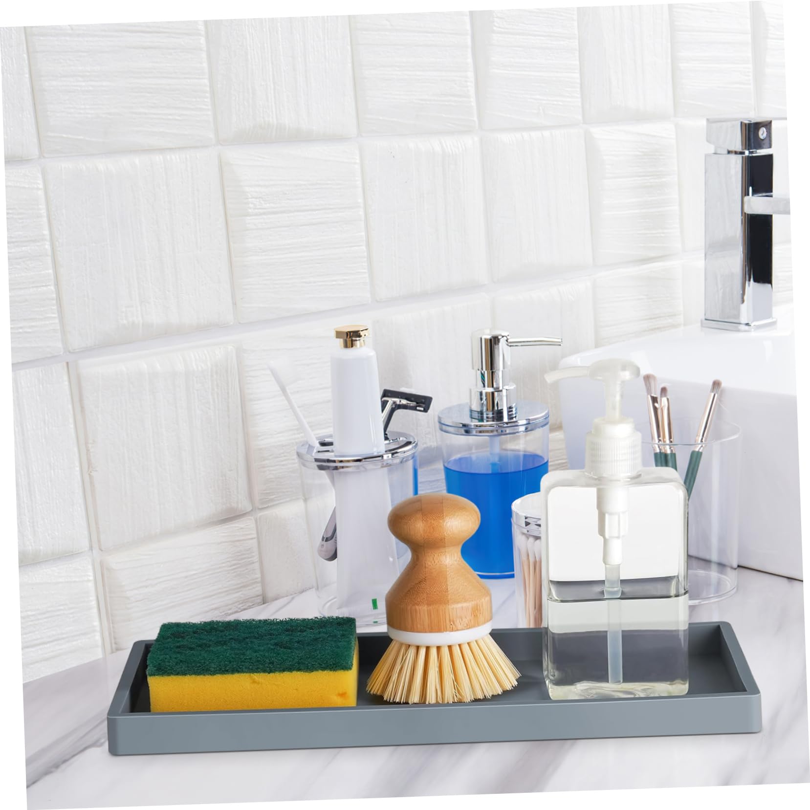 Unomor Versatile Silicone Storage Tray Non-Slip Vanity Organizer for Bathroom Kitchen and Living Room Space-Saving Design for Jewelry Cosmetics and Items