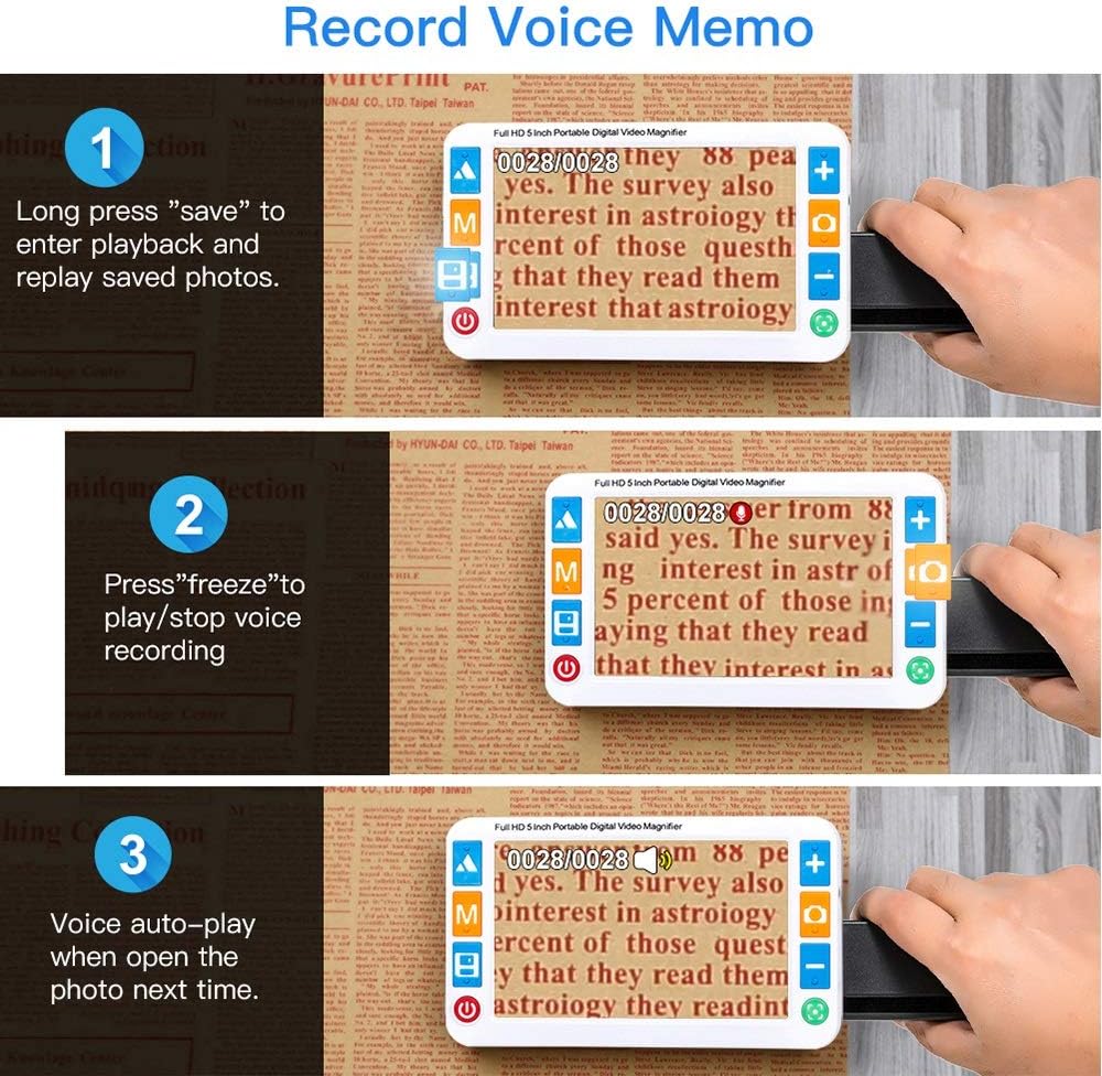 5.0 Inch Digital Magnifier Aid, 2X-32X Zoom, Adjustable Brightness, HDMI AV Output, 26 Color Modes, for Low Vision People Writing Viewing Books