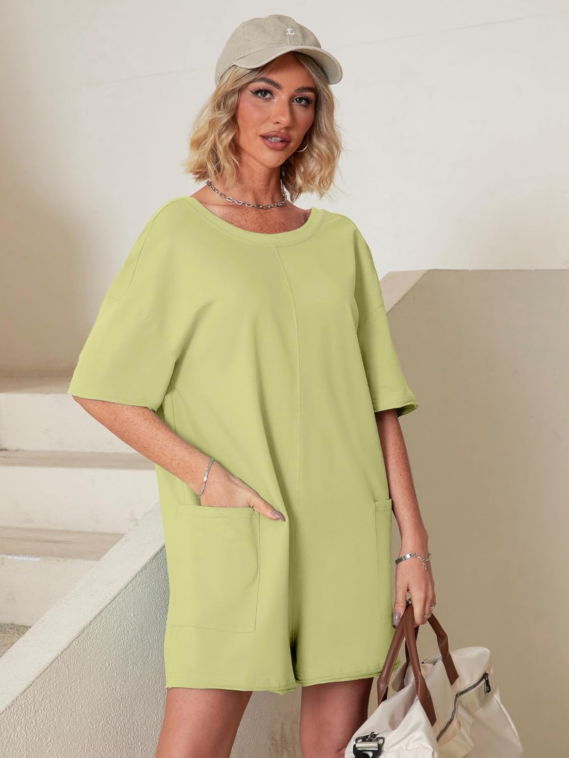 Glamaker Women's Summer Oversized Tee Romper Casual Workout Athletic Romper Onesie Backless Loose Shorts Jumpsuit Overalls - Image 4