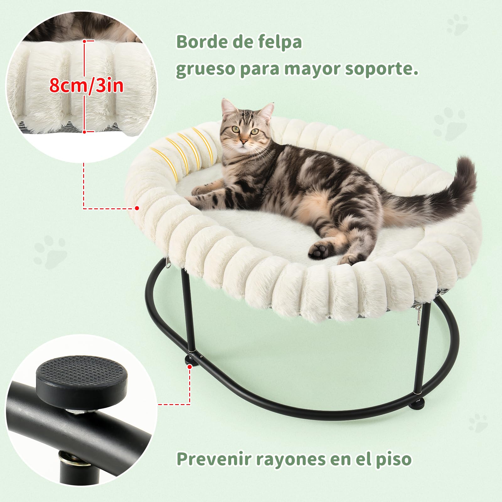 GUUSII HOME Elevada Cama para Hamaca Gato Grande Gatito Sofá Perro Pequeño Silla Mascotas Asiento con Marco de Metal Independiente Cojín Acolchado Lavable Fácil Montaje Cat Bed 58.5*43*21cm (Blanco)
