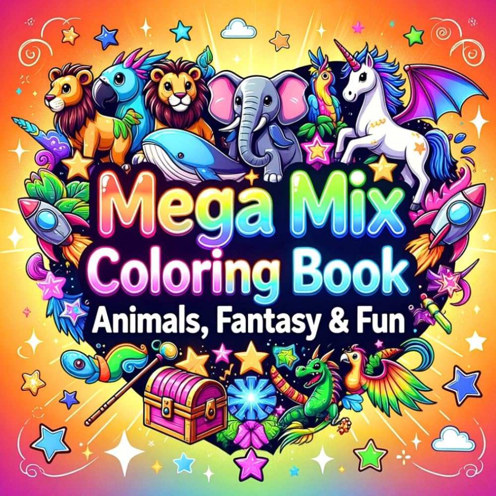 Mixed Wonders Coloring Adventure: Cute Animals, Fantasy Creatures & Magical Fun for Kids & Adults