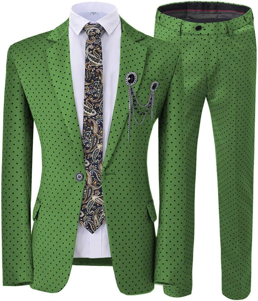 Jiaoyunshi Mens Suit 2 Piece Slim Fit Spotted Notch Lapel Tuxedos Groomsmen for Wedding Jacket Pants