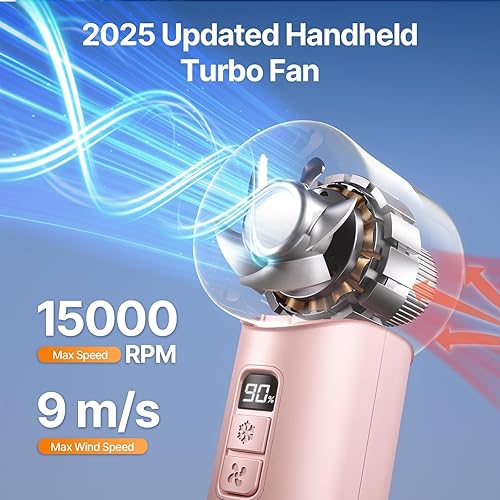 Miniatura 4 de Ventilador turbo portátil de mano Mini ventilador ajustable de velocidad (1-120) con modo de enfriamiento Batería recargable de 5000 mAh Cuerpo