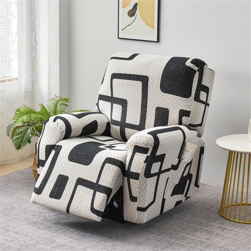 WWQQKJ Recliner Electric Chair Covers with Pockets 4 Pieces Floral Stretch Recliner Sofa Slipcovers Non Slip Reclining Sofa Cover
