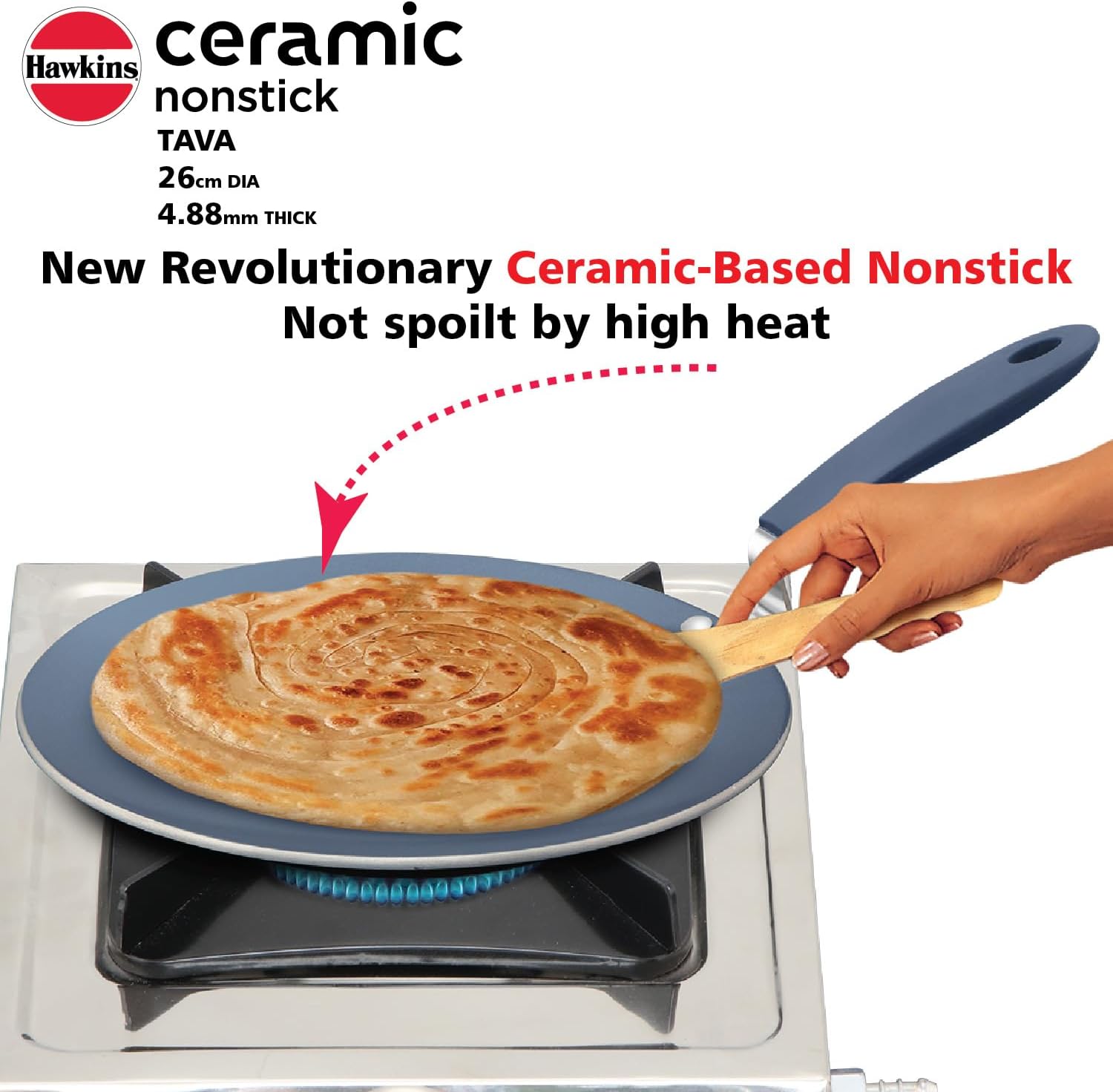 HAWKINS Ceramic Nonstick Tava, 26 cm Diameter, Induction Paratha Tawa, Granite Griddle (ICT26)