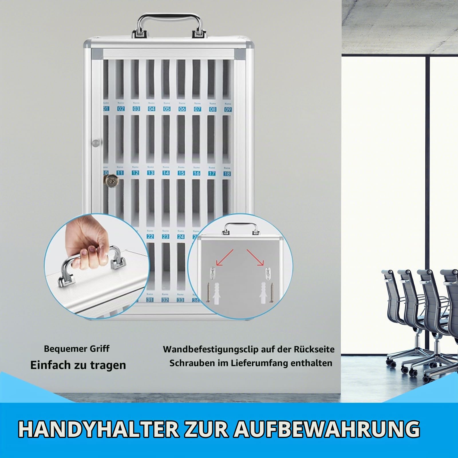 Handy Safe Schule Handybox 24/36 Slots Aluminiumlegierung Handygarage Wandmontierter abschließbarer Handy Tresor Geeignet für die Schulfabrikleitung (24 Slots, 1er-Pack)