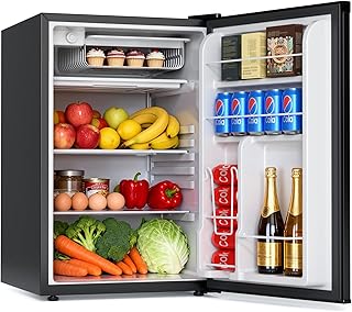 COWSAR 4.5 Cu.Ft Dorm Fridge with Freezer, Single Reversible Door Apartment Refrigerator, Adjustable Thermostat, Ultra Quiet, Energy Efficient Commercial Compact Fridge for Bedroom Dorm Office, Black
