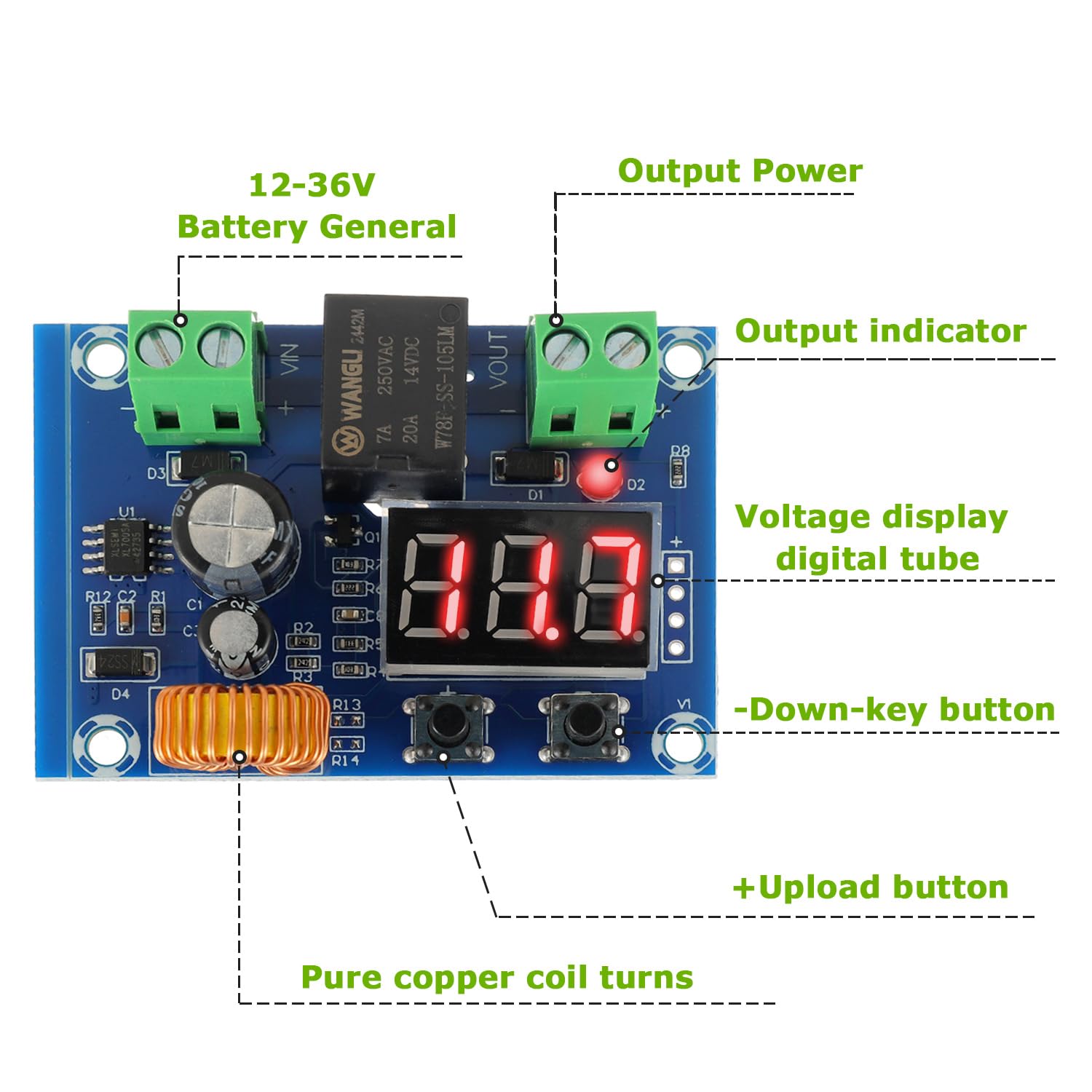 Snapklik.com : 2 Pack 12V-36V Voltage Protection Module Digital Low ...