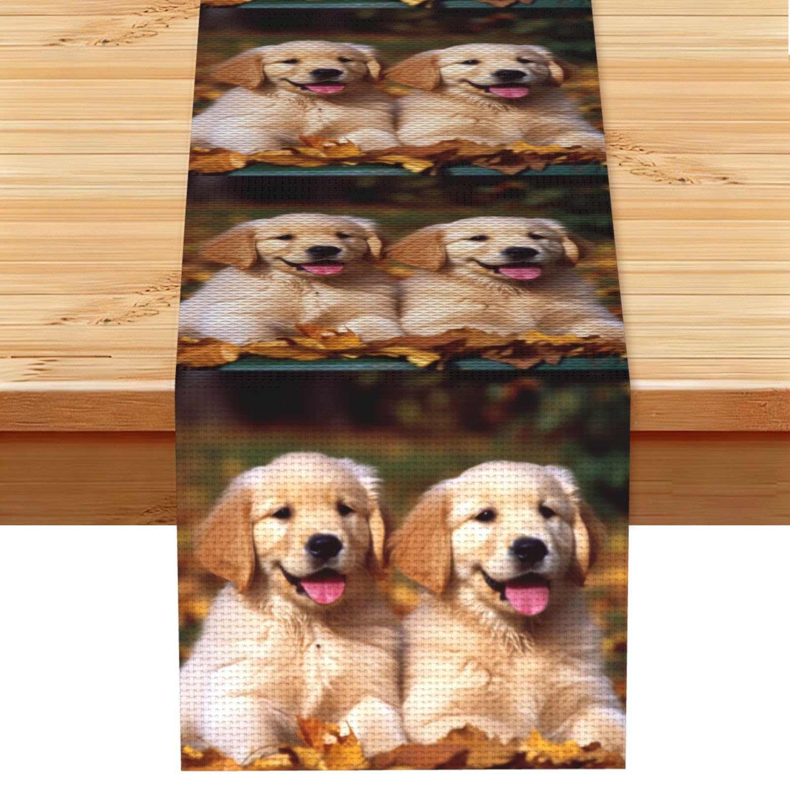 Fodpand Black Rustic Cotton Linen Table Runner, Golden Retriever Dogs Puppies Pets Table Runners 13 X 72 Inches, Modern Elegant Farmhouse Tablecloth, Washable Kitchen Dining Table Decoration For Home Party Decor