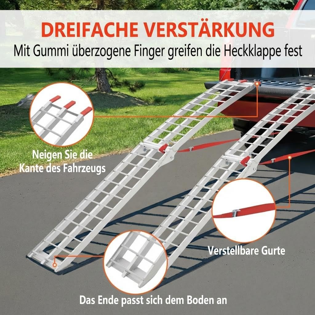 Garvee Faltbare Aluminium Auffahrrampen 2er-Set – 1500 lbs Tragkraft – Leicht & tragbar – Für Pickup, Motorrad, ATV, UTV, Rasenmäher, Traktor, Anhänger – 89 x 12 x 2 Zoll – Silber – Folding Ramp