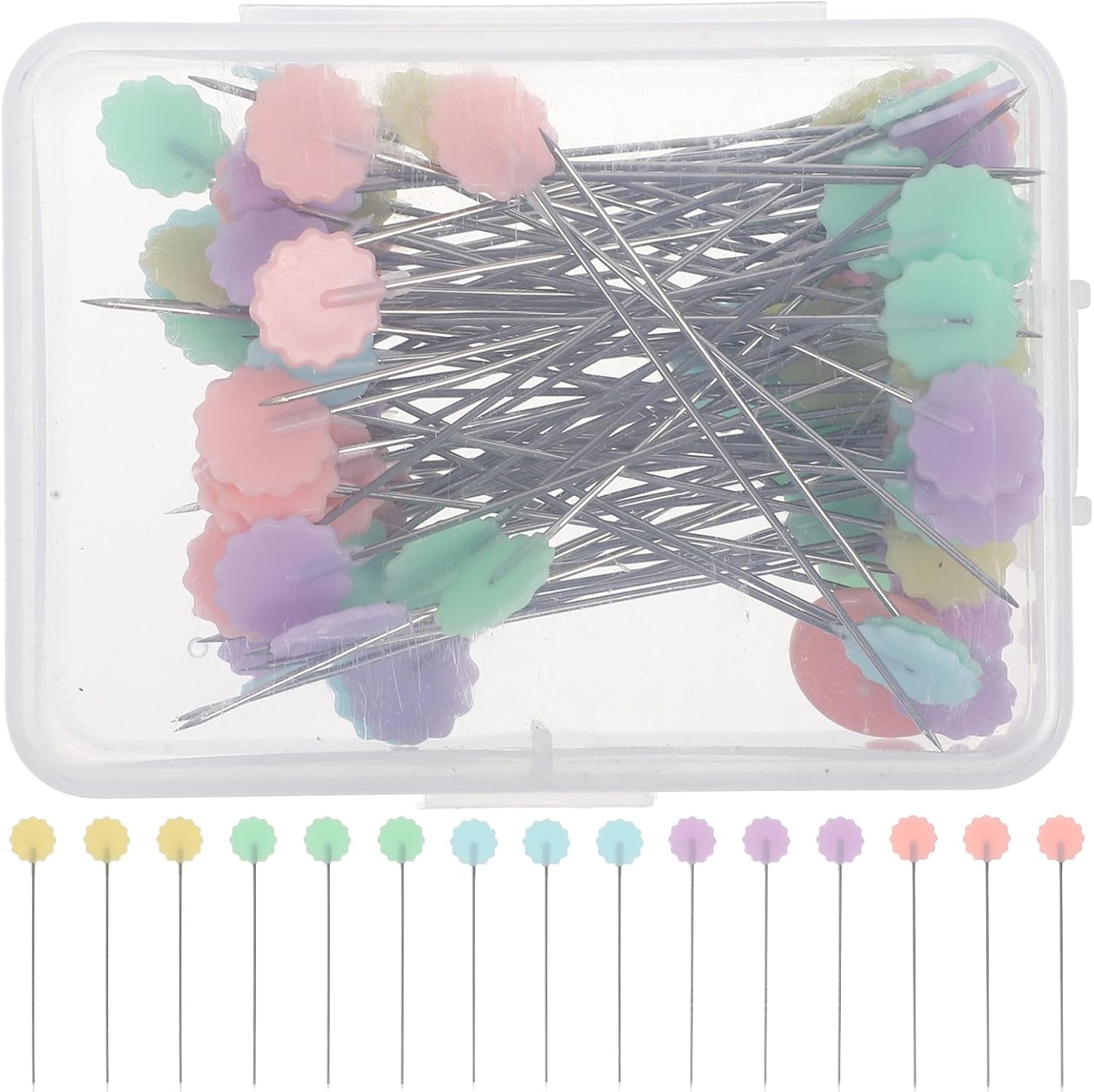 Gadpiparty 100pcs Plum Blossom Pattern Straight Sewing Pins with Flat Heads for Dressmakers Quilting and DIY Crafting Supplies Random Color