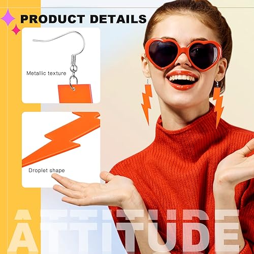 Miniatura 4 de Yinkin 6 pares de aretes de neón de los años 80 y 90 para mujer, aretes de neón retro para los años 80 y 90, accesorios de vestimenta para mujer, 6