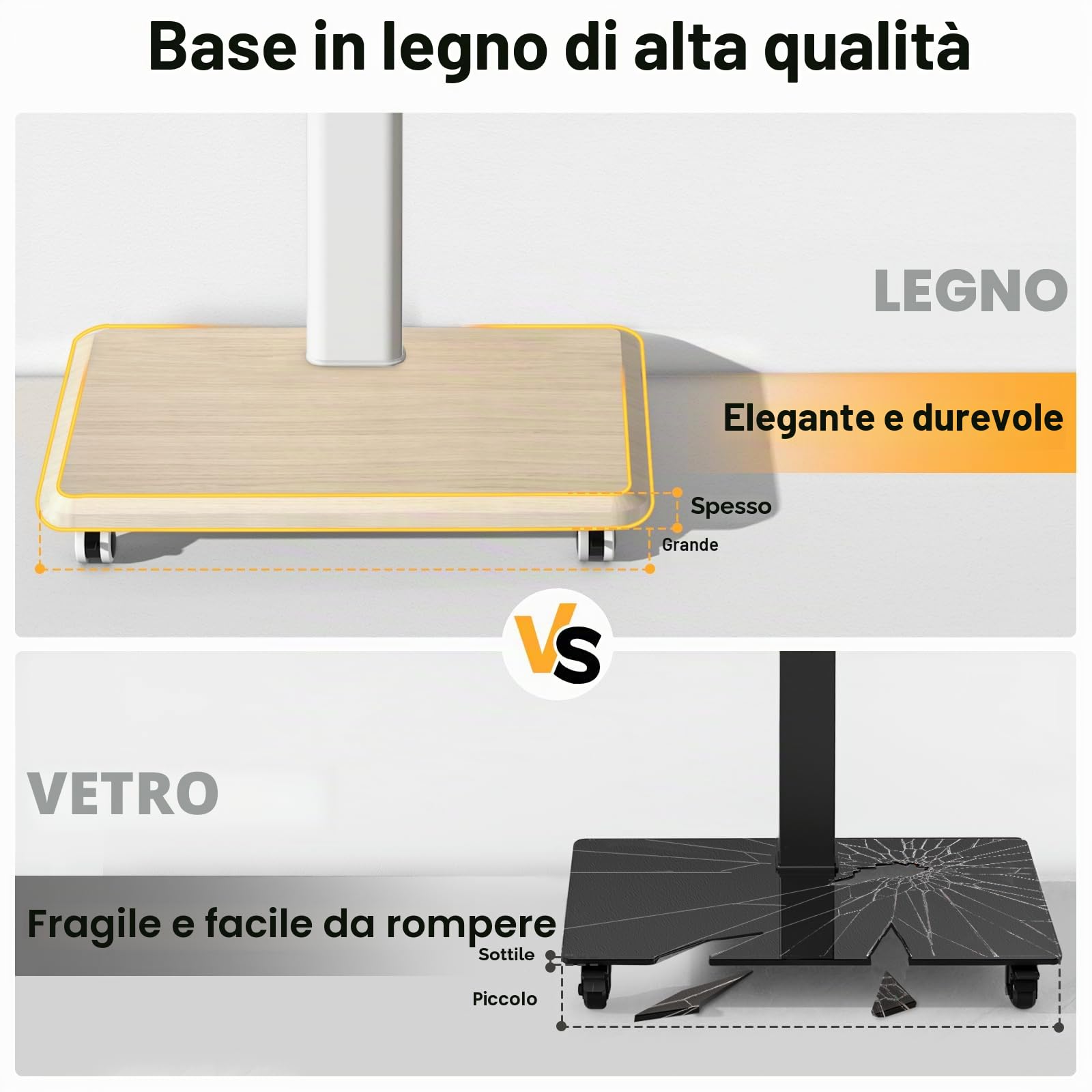 TVON Supporto TV da Pavimento Per TV da 32-65 Pollici LCD/LED/Plasma, Regolabile in Altezza Porta TV con Ruote Girevole Porta TV da Terra Fino a 40kg, Max.VESA 400x400mm, Bianco