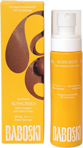 BABOSKI Sun Drizzle Sunscreen Serum Spray, SPF 40 PA++++, 100 ml, For Face and Body | For Oily, Dry, Acne-prone, Combinati...