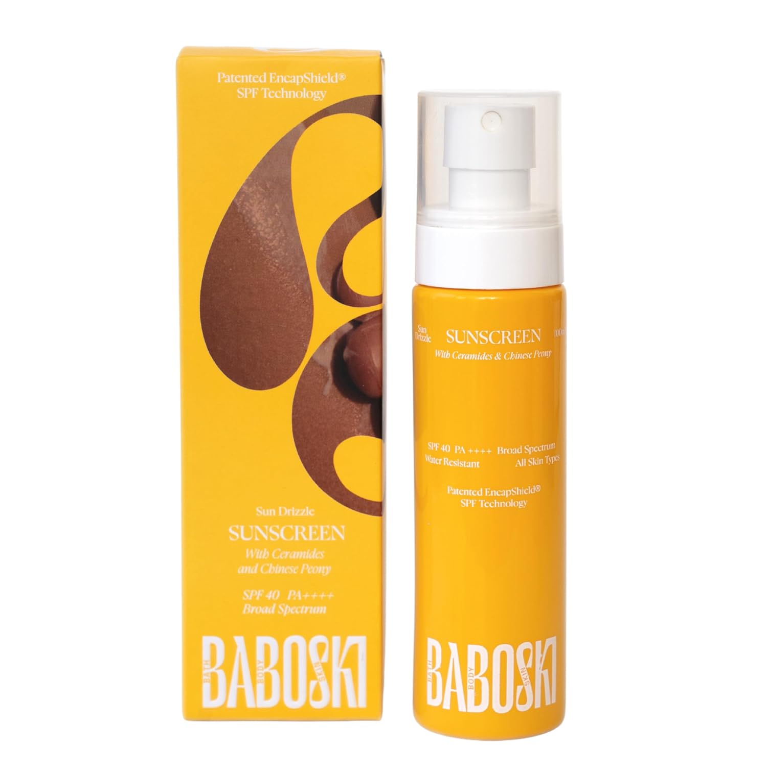 BABOSKI Sun Drizzle Sunscreen Serum Spray, SPF 40 PA++++, 100 ml, For Face and Body | For Oily, Dry, Acne-prone, Combinati...