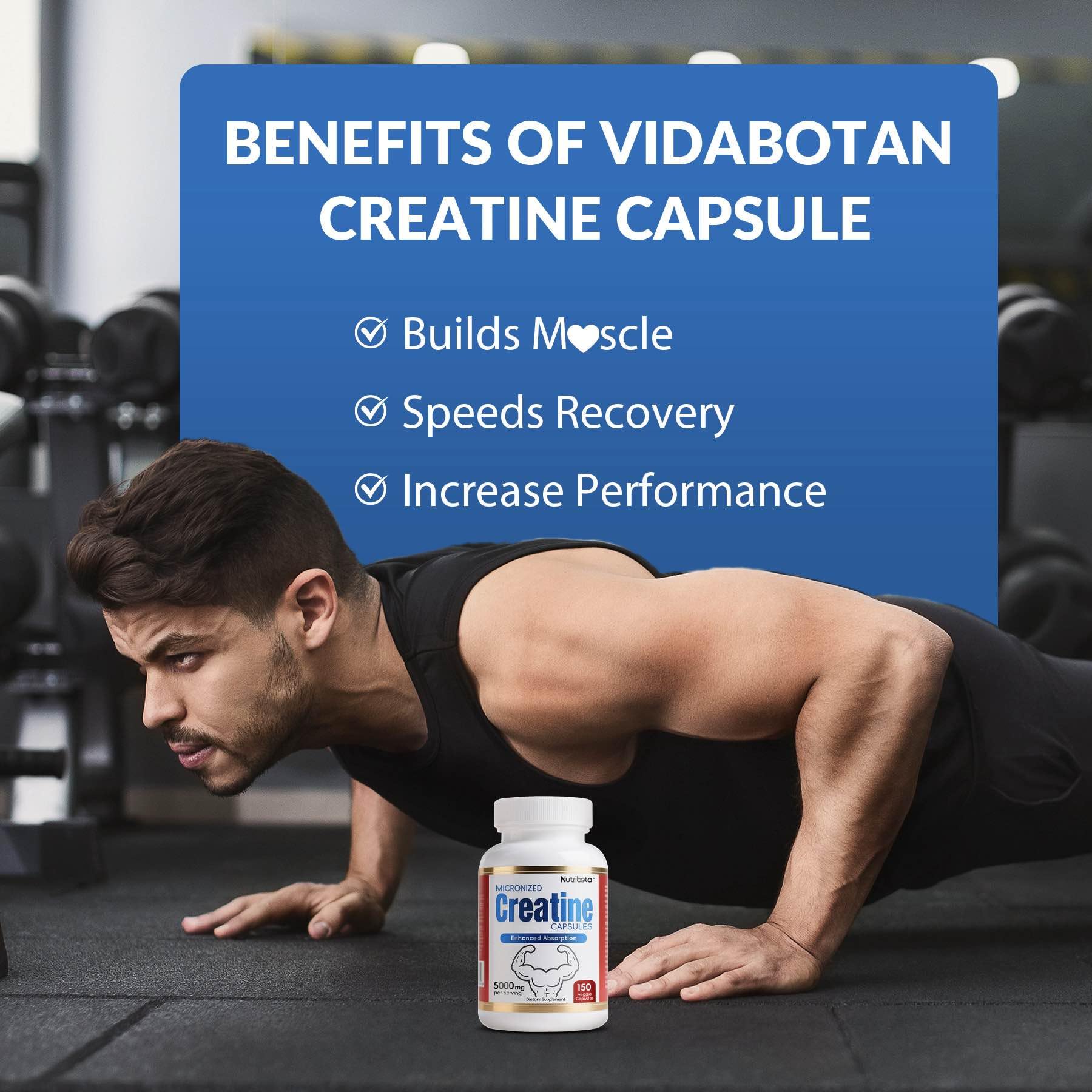 Micronized Creatine Monohydrate Capsules -5000mg per Serving with Vitamin B12 for Women & Men- Easy to Swallow, Vegan, Gluten Free,150 Count — Amazon image 3