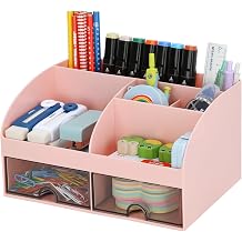 Office Desk Organizer with Drawers for Desktop/Tabletop/Counter, Desk Top Accessories Stationary Organizer Desk Caddy, Pen/Pencil/Business Card/Sticky Note Tray/Paperclip Holder Storage Box Blue