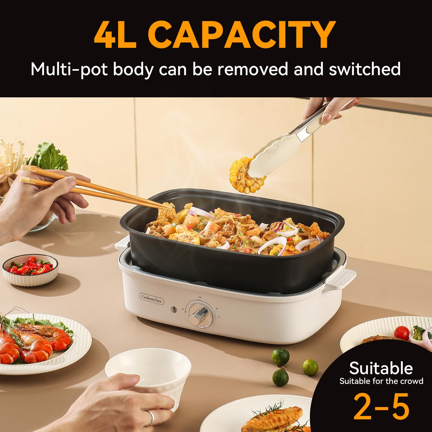 1200w HotPot Versátil Hornear Sin Humo Control de Temperatura Única Parrilla de Olla Caliente con Revestimiento Antiadherente para Barbacoas, Filetes y Shabu (1) 4