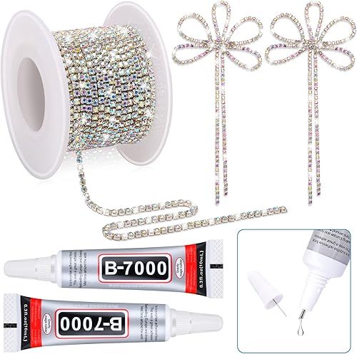 Miniatura 1 de B7000 - Borde de cadena de cierre de diamantes de imitación de cristal, 8 yardas 0.079 in plateado con cuentas AB tiras de diamantes de imitación