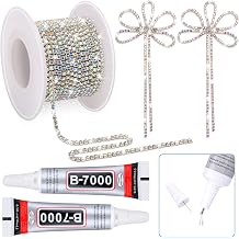 B7000 Glue Crystal Rhinestone Close Chain Trim, 8 Yards 2MM Silver with AB Beads Rhinestone Strips Chain Trim for DIY Sewing Clothes Shoes Hat Beaded Wedding Jewelry Decoration