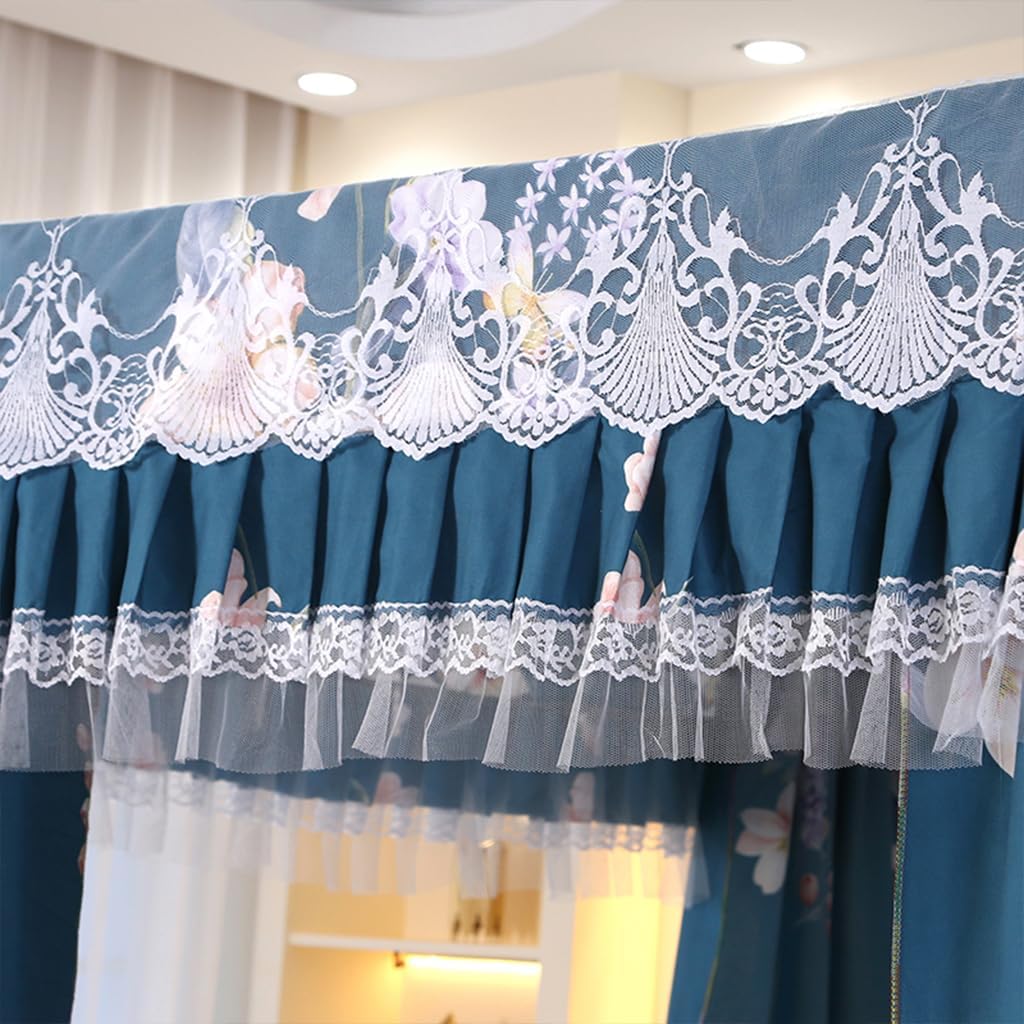 Stylish Princess Canopy Bed Curtains for Twin/Queen/King Size Bed - 4 Corner Post Bed Curtains Canopy for Adults Girls Bed Bedroom Decoration (Navy-Floral, 78" W x 86" L (Pack of 1))