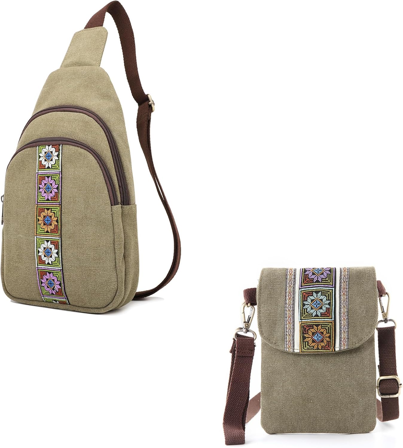 SILKAREA Embroidered Canvas Small Crossbody bags Sling Backpack Purse for Women Travel Chest Bag Crossbody Backpack Shoulder Bag