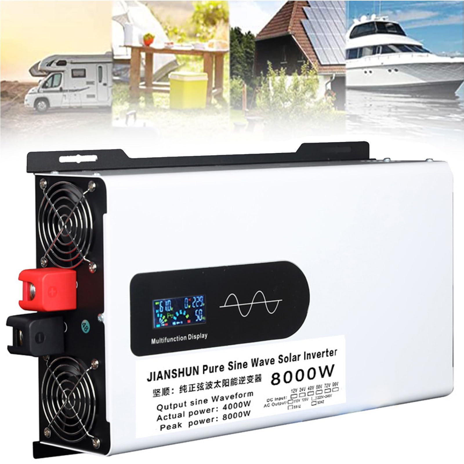 Zonne-energie-omvormer 5000W 6000W 8000W 9000W 12000W Zuivere sinusomvormer DC 12V 24V 48V 60V 72V 96V naar AC 220V 230V Lader Spanningsomvormer Transformator,8000W-24V
