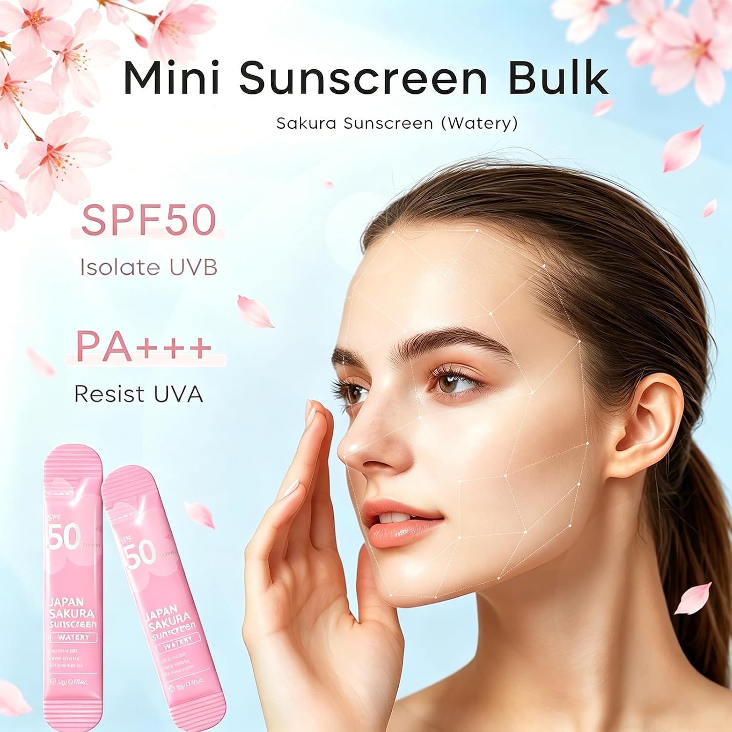 Mini Sunscreen SPF 50+, 21Pcs Moisturizing Travel Sunscreen Bulk for Face & Body, Watery Light Texture, Travel Size Samples, Summer Beach Vacation Essentials