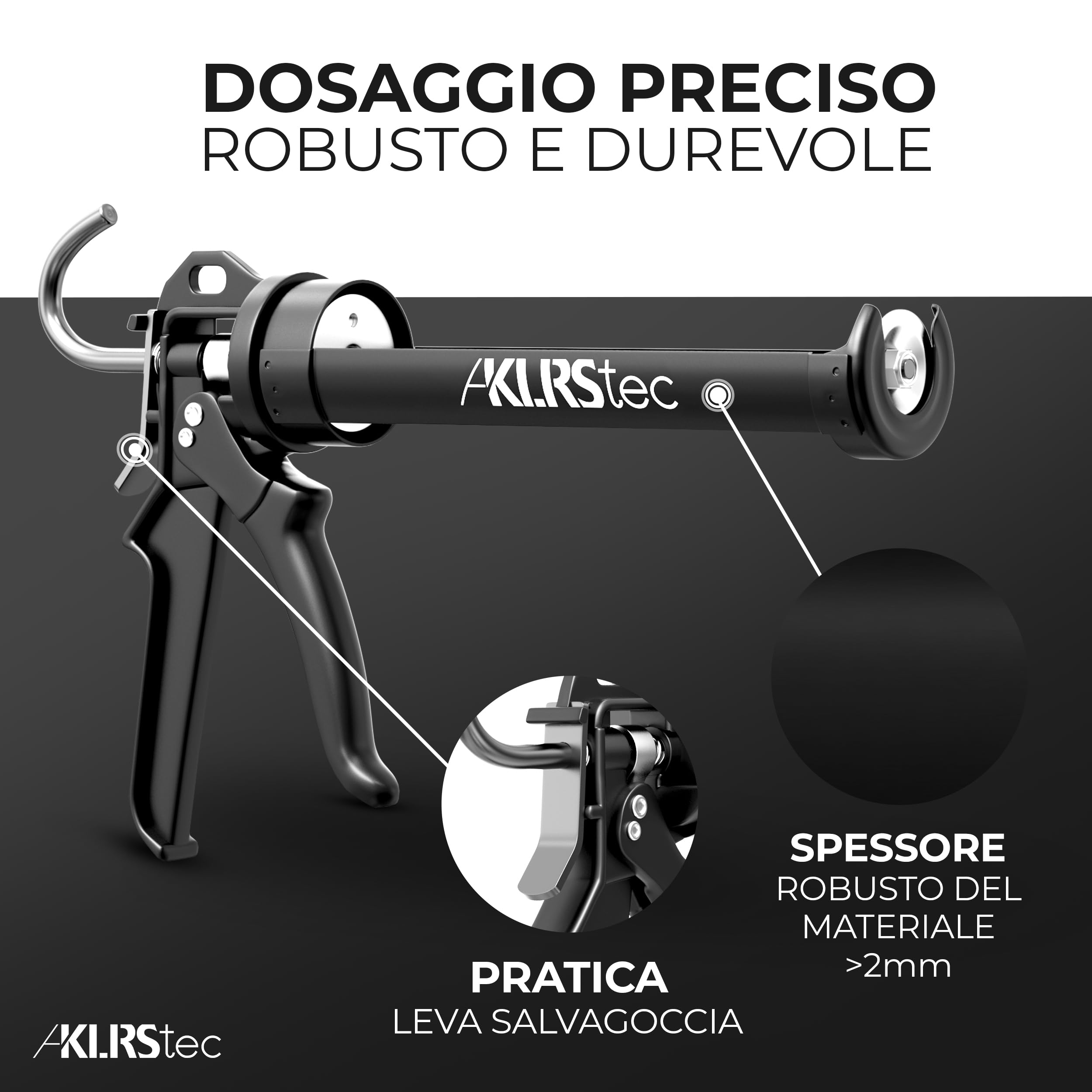 KLRStec® PROFESSIONAL Pistola a cartuccia con rapporto massimo 25:1 - Pistola a cartuccia professionale 4K per tutte le comuni cartucce di sigillante e adesivo da 150-300 ml