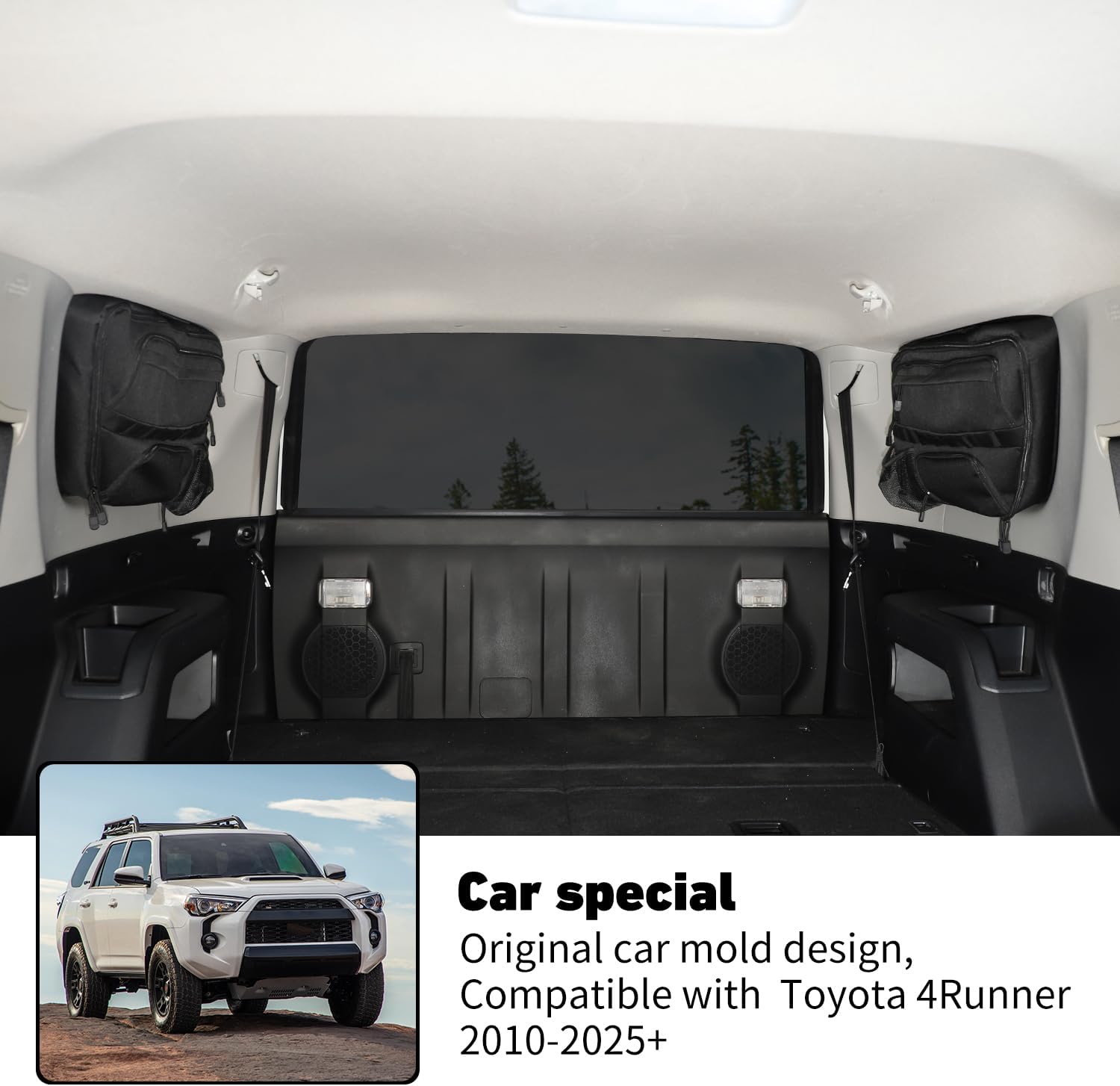 Linskip TrunkMate Suction Organizer for Toyota 4Runner SR5 Sport, TRD Off-Road, Limited, Trailhunter 2010-2025, Rear Side Window Storage Bag for 4Runner Trunk Accessories Pair(Black)