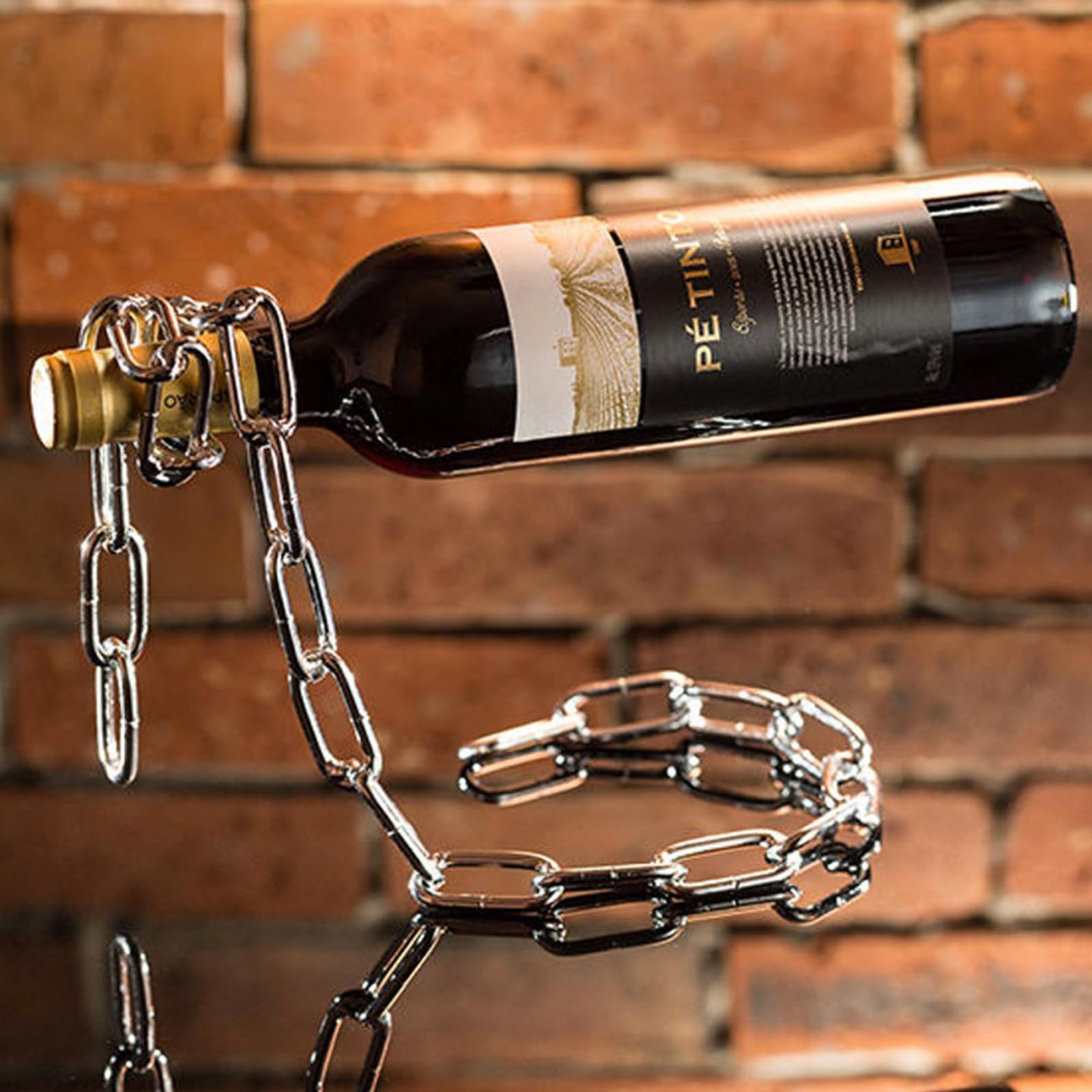 Soporte flotante para botellas de vino, cadena de acero mágico para exhibición suspendida, sostiene cualquier botella de vino de cuello largo, duradero y elegante, perfecto para decoración del 7