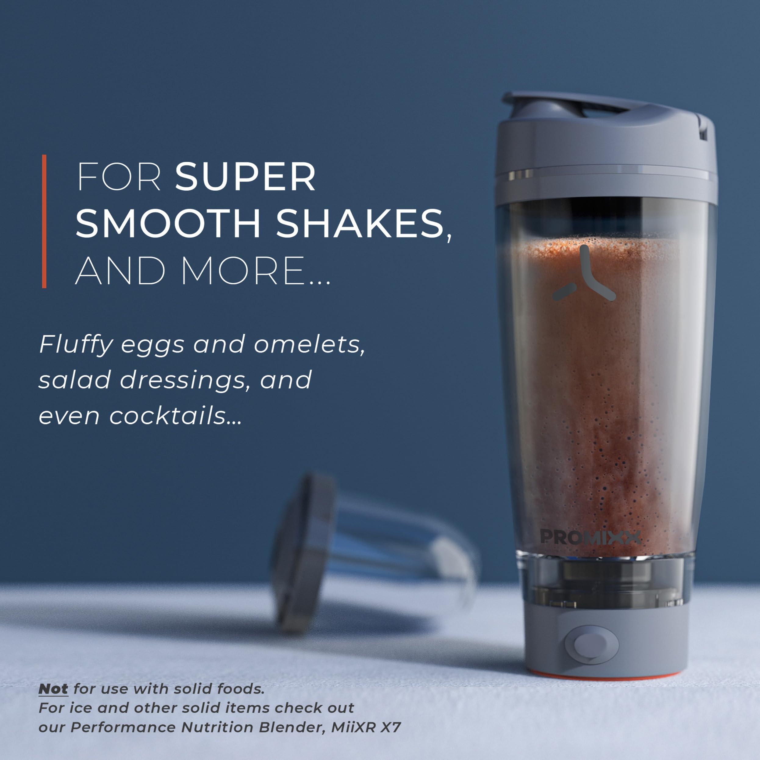 Promixx Pro Shaker Électrique – 600ml – Mélangeur Vortex Protéiné Rechargeable USB-C avec Technologie X-Blade & Stockage Suppléments – Shaker Sans BPA Facile à Laver Fitness & Voyage – Gris Graphite