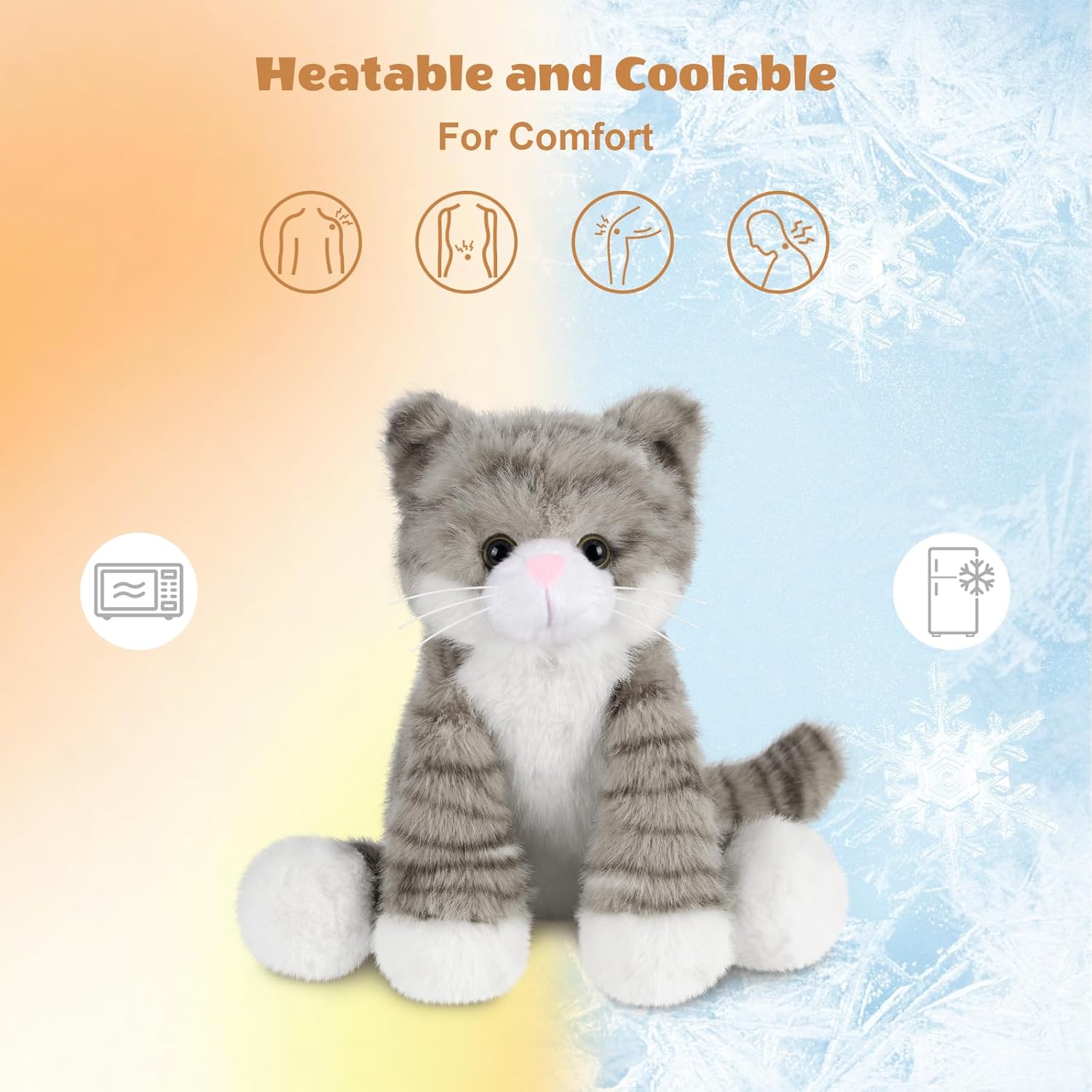SuzziPals Heatable & Coolable Grey Cats Stuffed Animals, Microwave Heating Pad Animal for Discomfort, Grey Cats Plush for Companion, Cat Plushies Lavender Stuffed Animal, Stuffed Cat Toys Gift