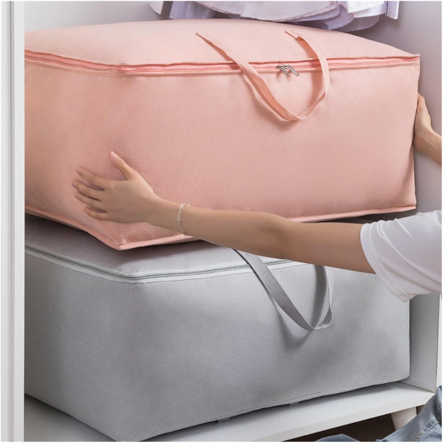 SBTRKT Large Capacity Clothes Storage Bag Waterproof Cabinet Wardrobe Organizer Quilt Pillow Blanket Organizer Dustproof Bedding Box (Color : Pink, Size : XL)