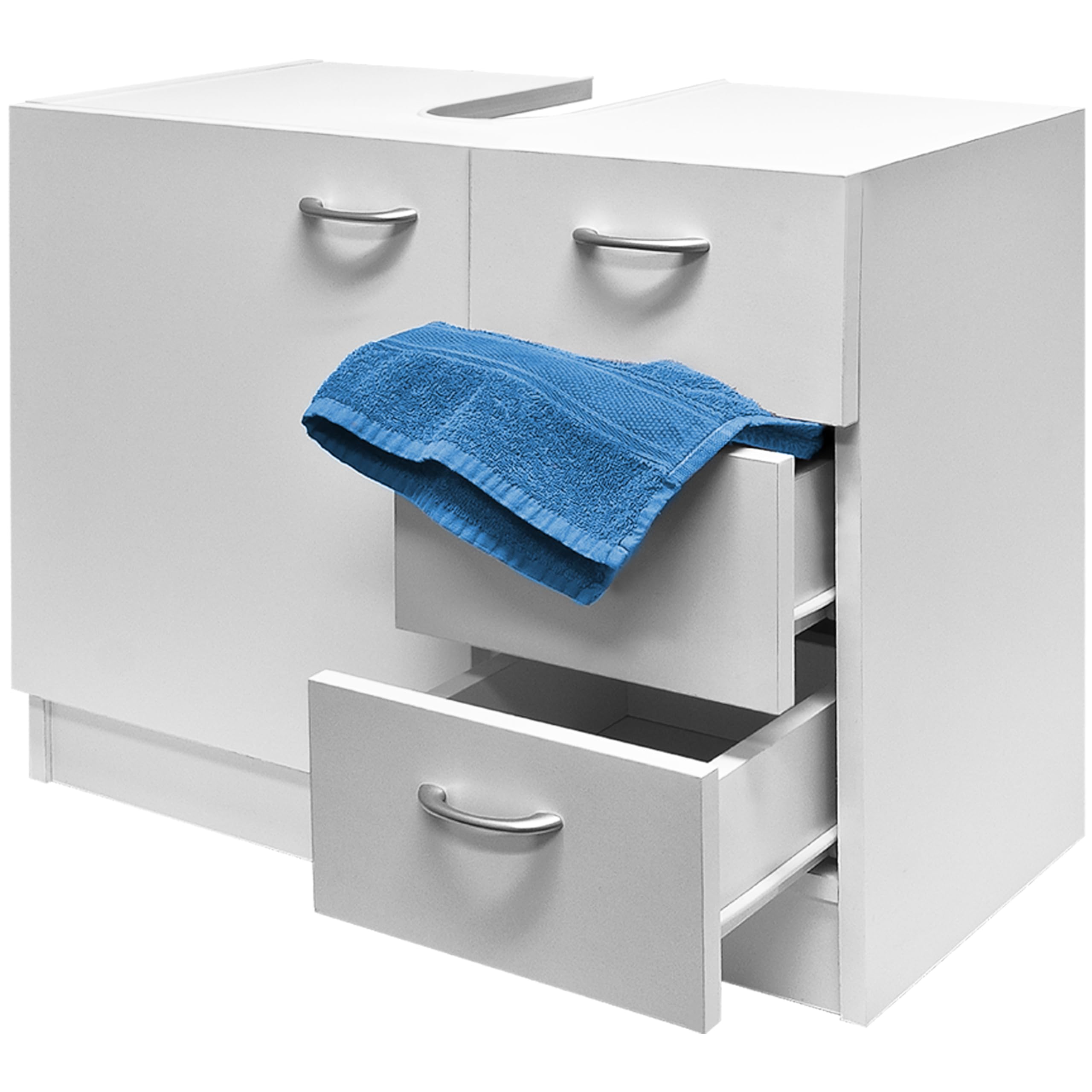 CASARIA Mueble Bajo Lavabo Armario Baño 63x54x30cm Blanco | MDF, 3 Cajones, 1 Puerta, Almacenaje, Toallas, Utensilios Baño, Abertura para Sifón, Organizador, Mueble, Orden, Accesorios