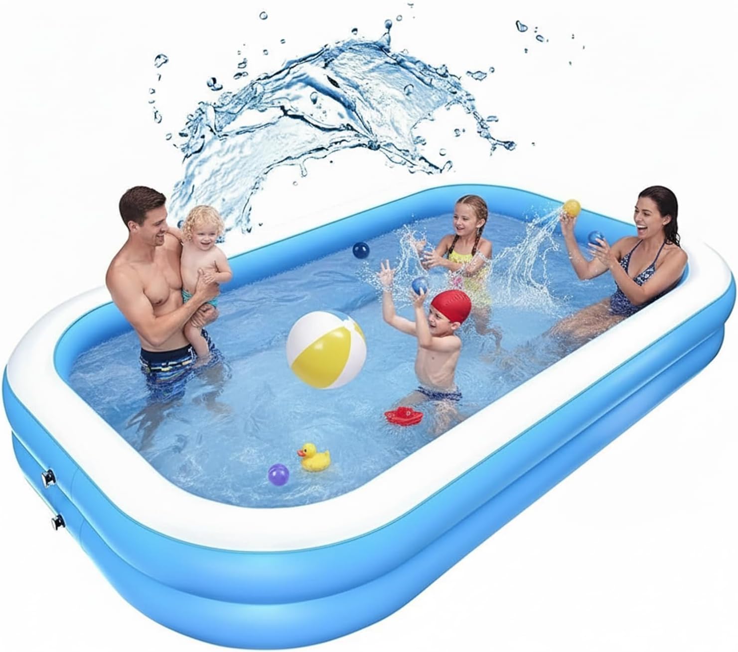 OUTO 7 Feet Rectangular Inflatable Pool Full-Sized Swimming Bathtub for Family, Kids, Adults Outdoor, Garden, Summer Party, Blue (Pump Not Included)