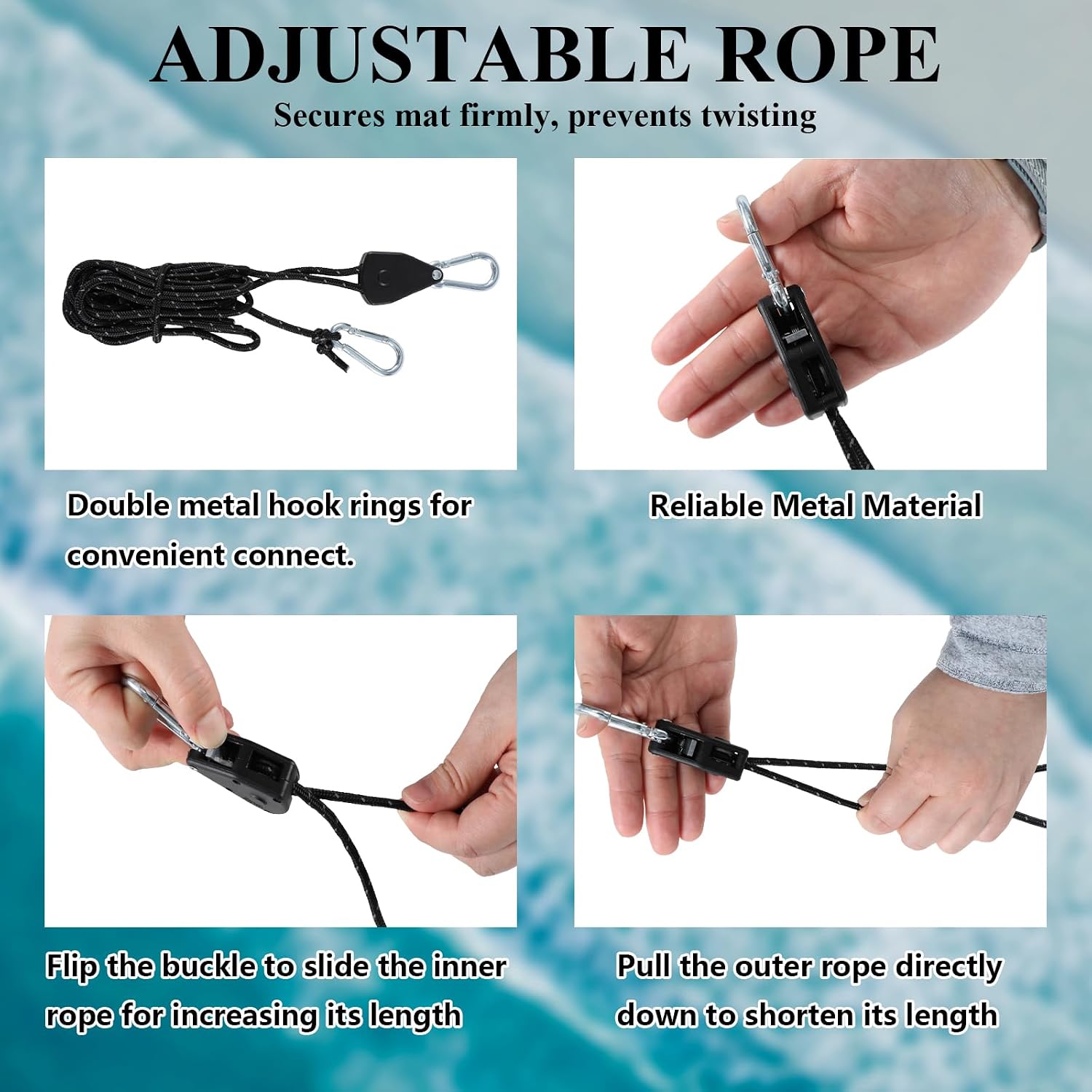 13Ft Adjustable Floating Water Mat Tether Kit(Exclude Mats) | Portable Lily Pad Anchor Accessories Floating Mat Holder Grommet with Adjustable Tow Rope for All Foam Water Pads