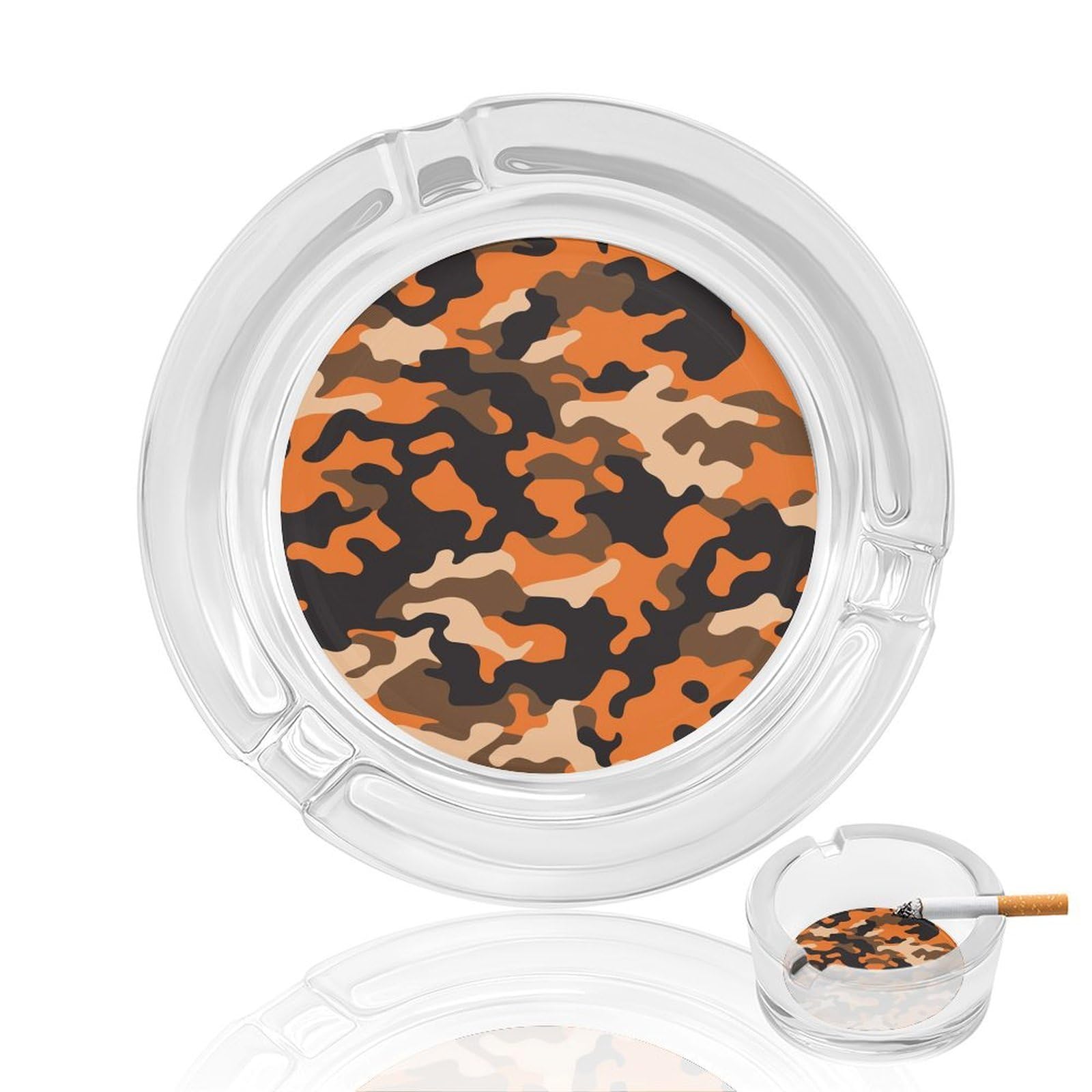 Camouflage Pattern Glass Ashtray 3.3 Inch Round Cigarette Ash Holder with 4 Grooves for Home Office Outdoor One Size