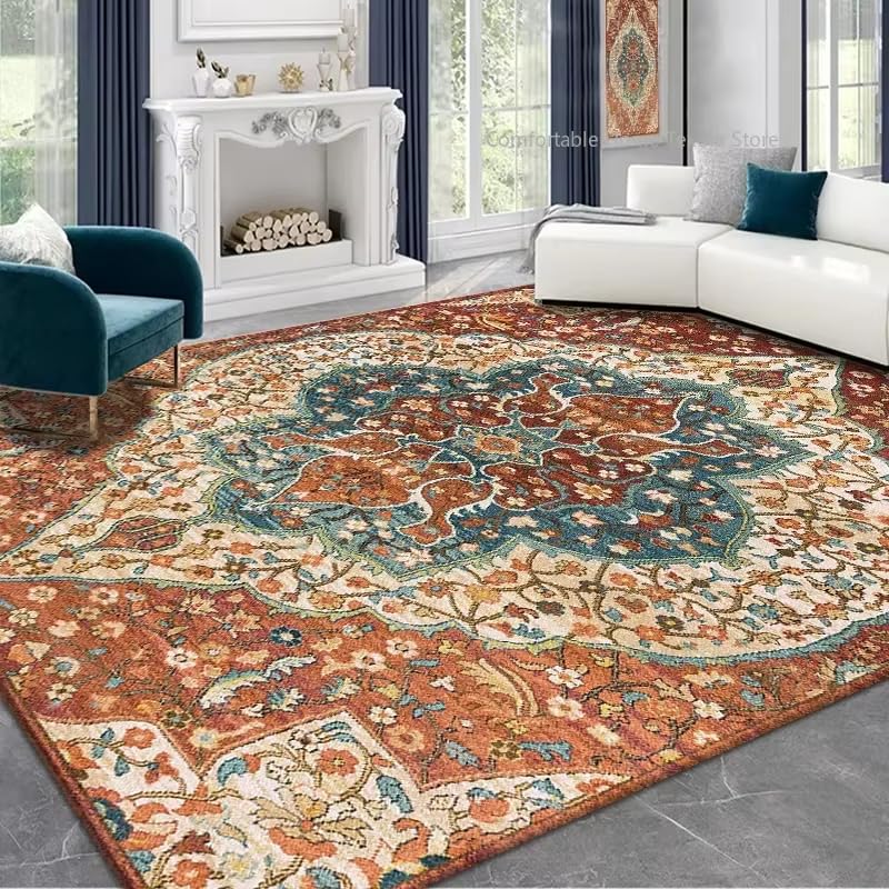 Tapis de salon antidérapant et résistant aux taches style rétro de luxe