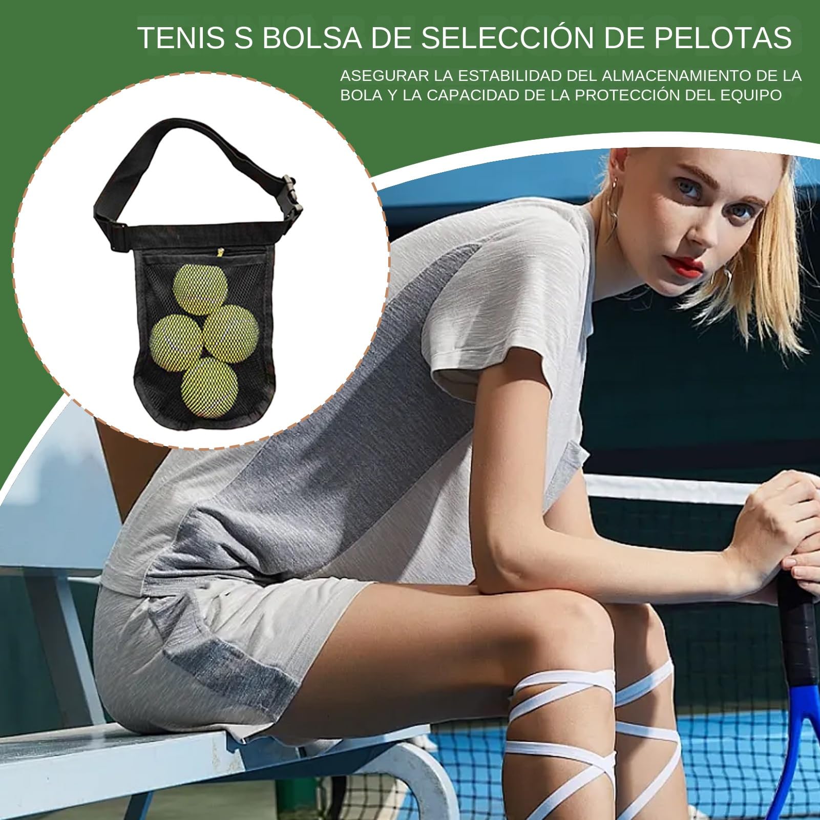 Sujetador con Banda para Pelotas De Tenis | Bolsa De Recogida para Pelotas De Tenis De Mesa | Riñonera Portátil para Padbol para Hombres Y Mujeres