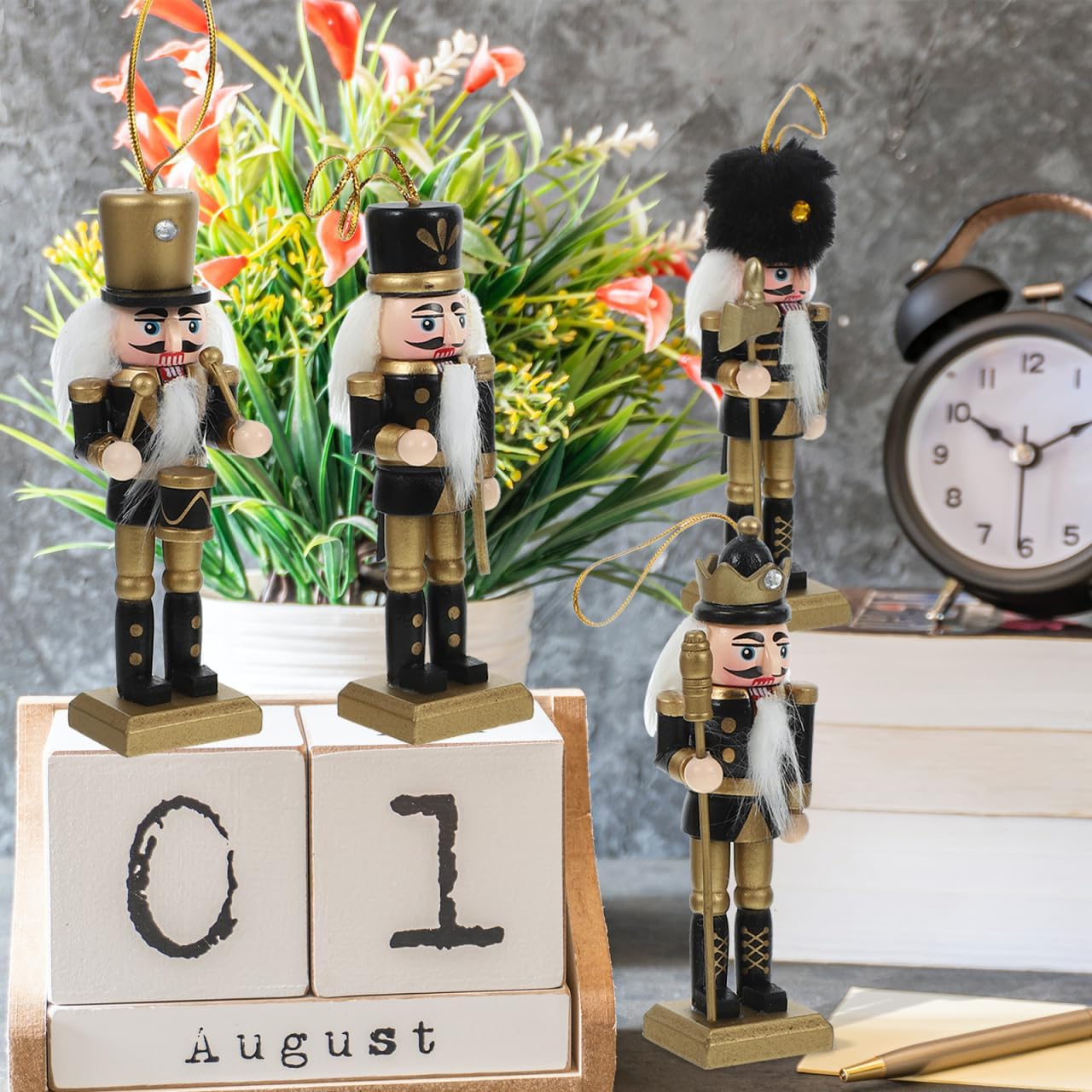 Cabilock Christmas Nutcracker Ornaments for Decorations 4pcs Wooden Christmas Nutcracker 5.1 Inches Soldier Figurines Ornament for Tabletop Fireplace and Holiday Decor