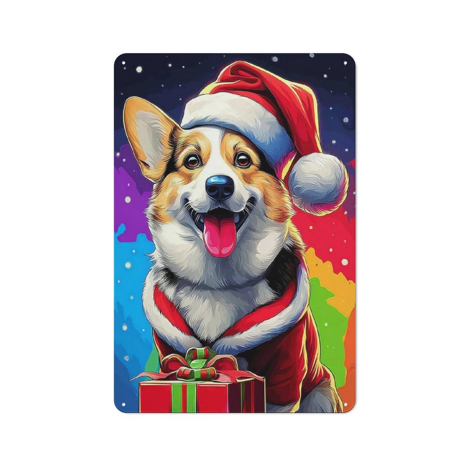 Junmoney Christmas Corgi With Festive Gift Industrial Tin Sign 30X20cm, Garage Wall Decor For Garage, Hobby Room, Office Or Man Cave