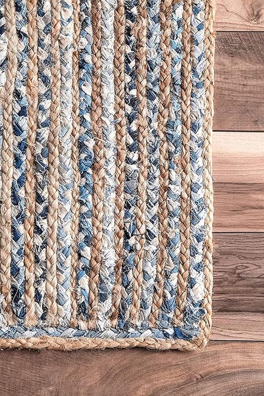 Image of F R Creation Jute Reversible Braided Natural & Handwoven Jute Carpet, Carpet for Living Room Braided Rug, Offices Carpet, Guest Room Size (5X8 Feet Denim)