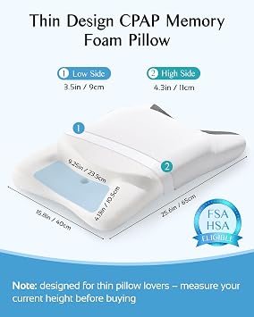 CP-AP Pillow for Side & Back Sleepers, Sleep Apnea Ergonomic Orthopedic Pillow, Reduces Air Leaks, Compatible with Various CP-AP Masks, Cervical Memory Foam Pillow with Cooling Breathable Cover