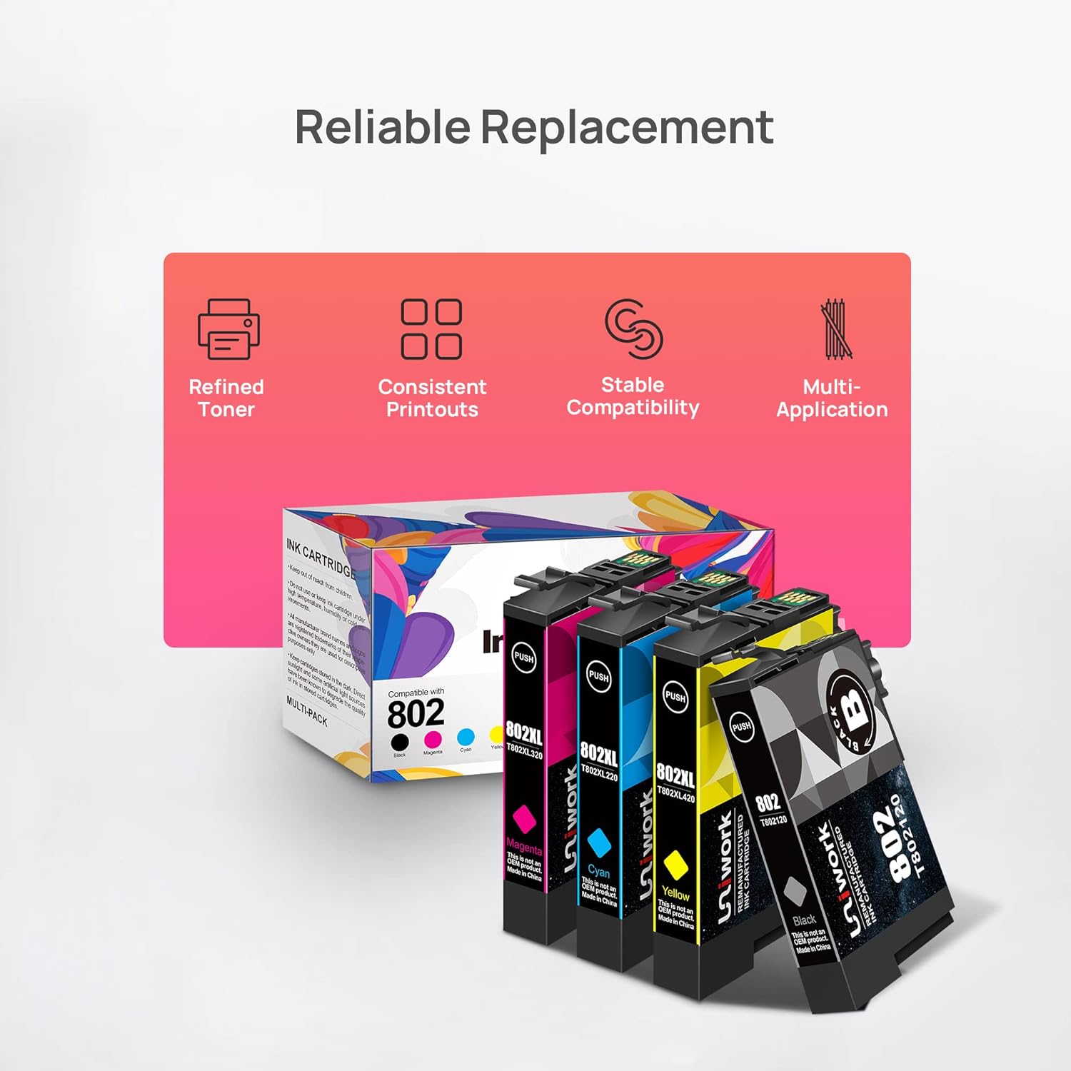 Crаzу Dеаlѕ Uniwork Remanufactured Ink Cartridge Replacement for Epson 802XL 802 T802XL T802 use for Workforce Pro WF-4740 WF-4730 WF-4720 WF-4734 EC-4020 EC-4030 Printer Tray (1 Black 1 Cyan 1 Magenta 1 Yellow)