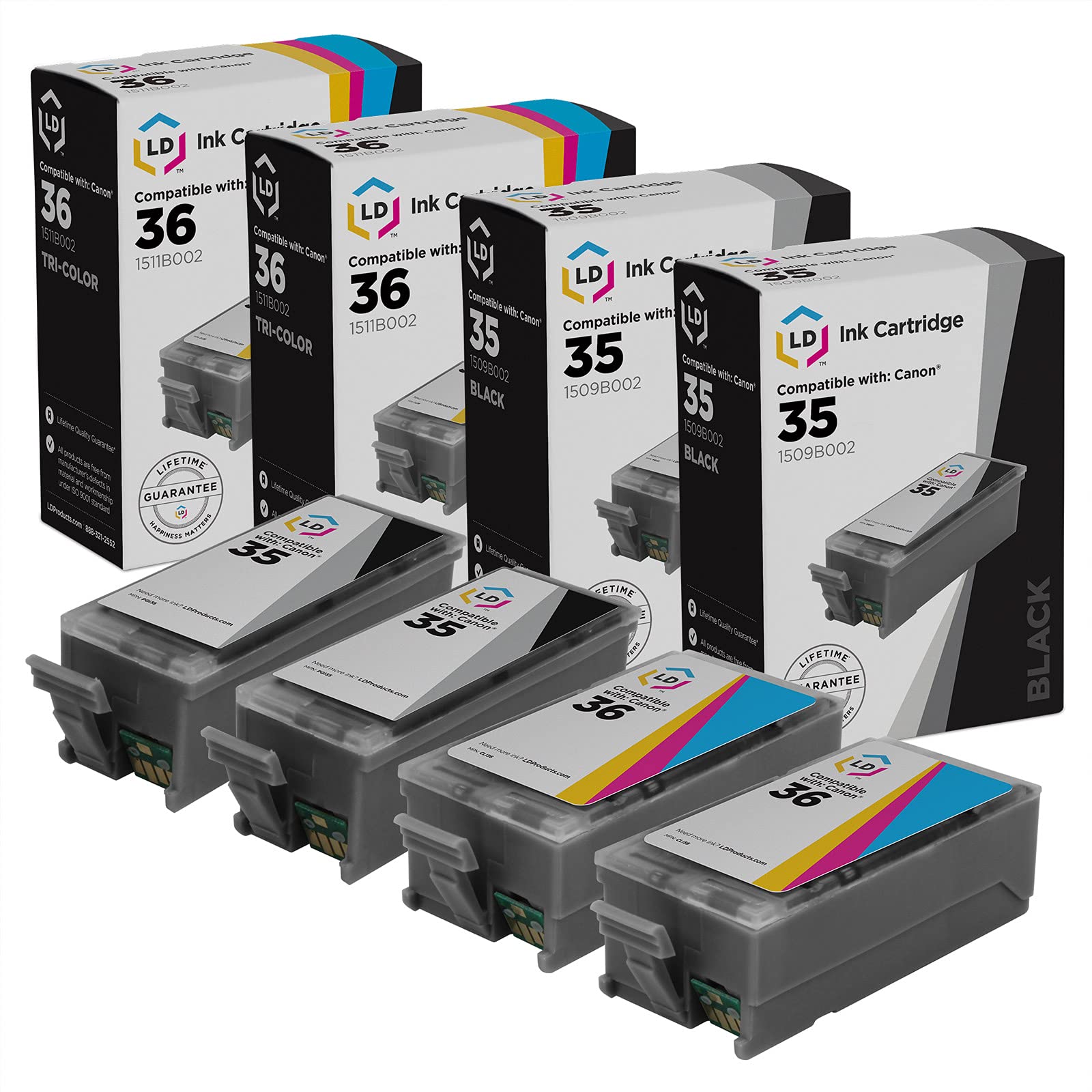 LD Compatible Ink Cartridge Replacement for Canon PGI35 & CLI36 (2 Black, 2 Color, 4-Pack) Compatible with The Following Printer Models Canon PIXMA