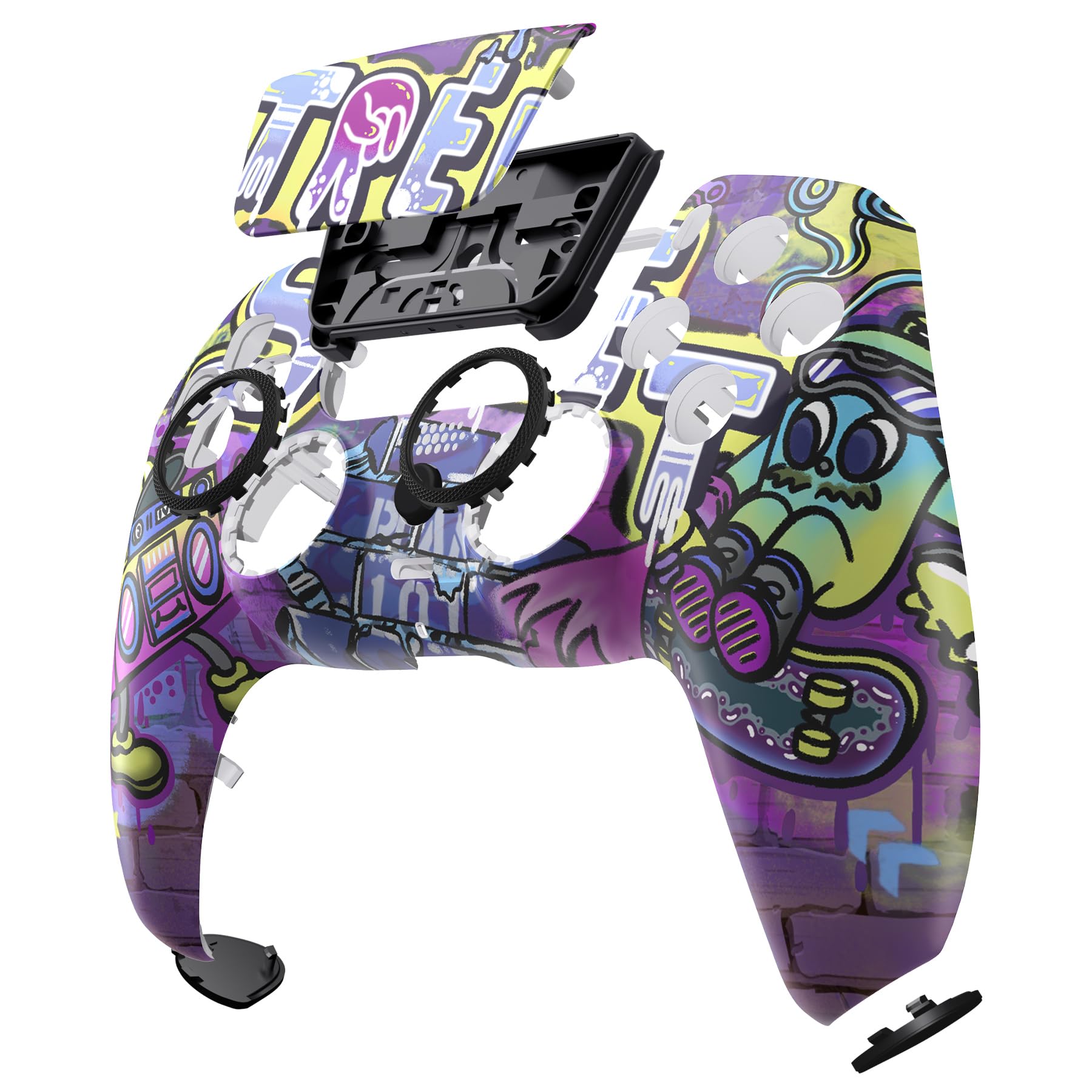 eXtremeRate Luna Cover per ps5 Controller Joystick,Shell Frontale Touchpad Ricambio,Scocca Ridisegnata&Anelli per ps5 Joypad BDM 010/020/030/040/050-Arte di Strada